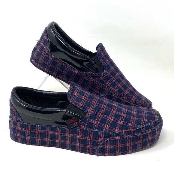 Vans Shoes - VANS Classic Slip Plaid Black Red Women Low Top Canvas Sneakers Size VN0A3JEZ458
